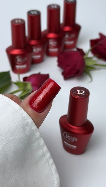 Гель лак - Без ТРО Roks 6 ml. №12 - Насичений червоний із глітерним ефектом COLR12 фото