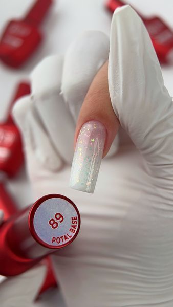 Cover Base - Без ТРО ROKS 12ml. №89 - Напівпрозора молочна із різнокольоровою голографічною поталлю CBR12089 фото